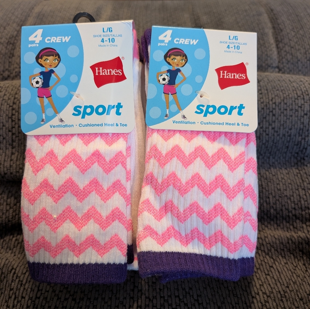 Hanes Sport Pink and Purple Zigzag Crew Socks